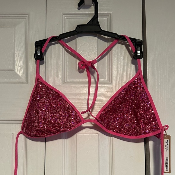 Skims NWT sequin triangle bikini top flamingo pink - 2X - Picture 3 of 6